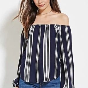 Forever 21 Striped Off-The-Shoulder Shirt